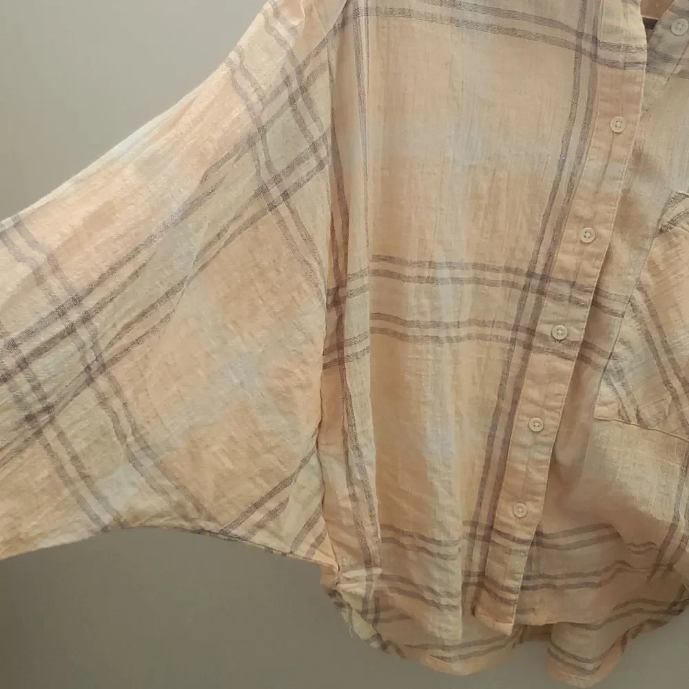 Free People Cutie Oversized Plaid Button Up Size Small